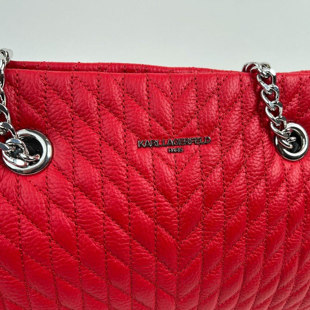 Karl Lagerfeld Paris Womens Karolina Chain Tote Bag, Crimson - Picture 5 of 9